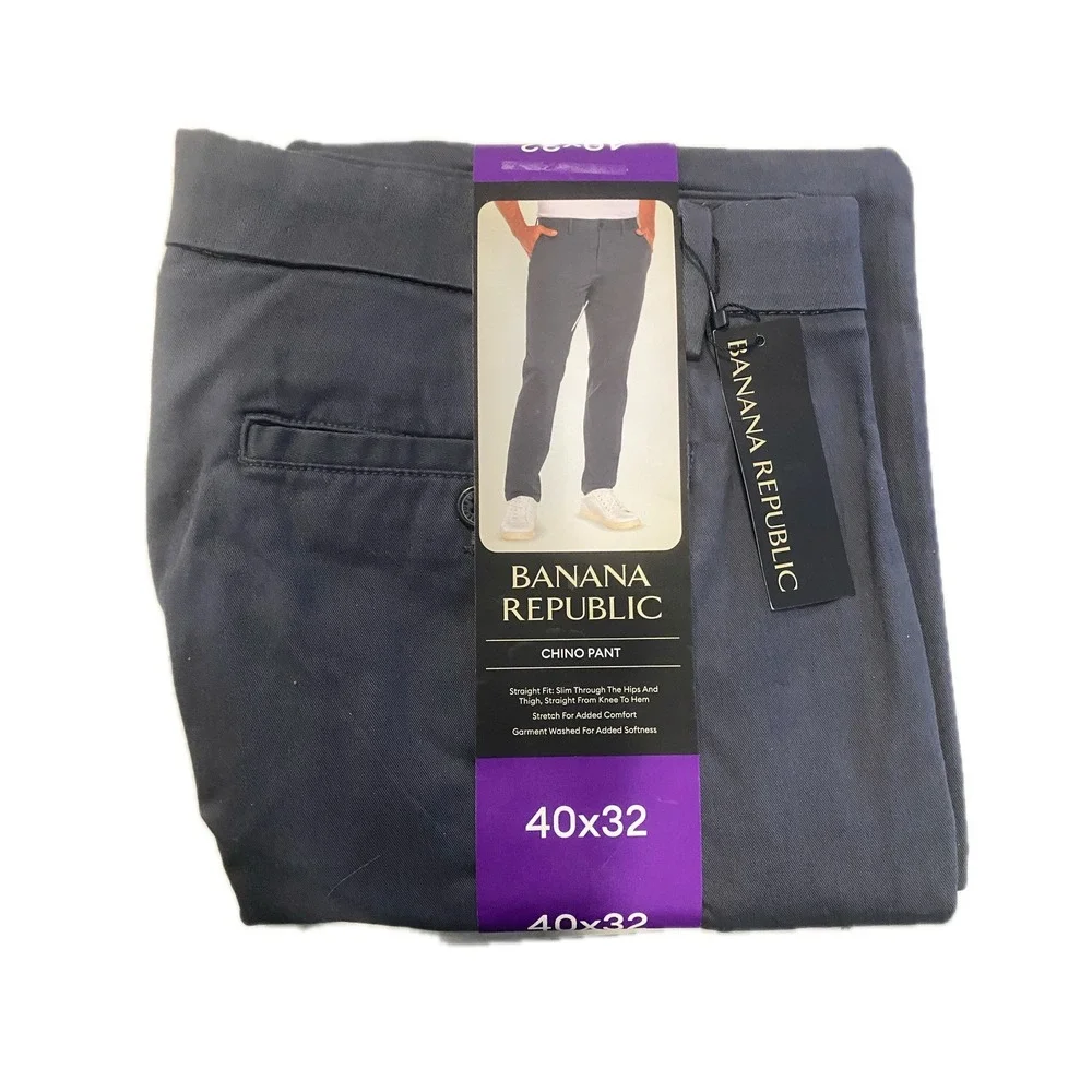 Banana Republic Chino Pant Mens 40x32 Gray New Straight Slim Fit Stretch Cotton